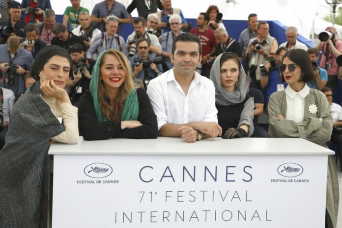 Actress Behnaz Jafari, from left, editor Mastaneh Mohajer, director of photography Amin Jafari, actress Marziyeh Rezaei and actress Solmaz Panahiat the 71st international film festival in Cannes. Photo: Vianney Le Caer / Associated Press