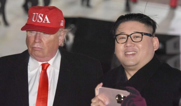 Impersonators of US President Donald Trump and North Korean Supreme Leader Kim Jong Un crash the Winter Olympics opening ceremony on Feb. 9 in South Korea. Image: Kyodo News