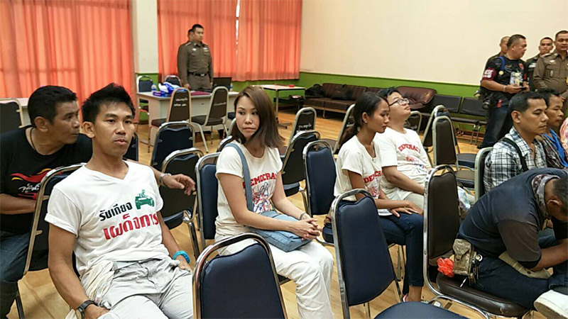 Protest leaders in custody Tuesday evening at Phaya Thai Police Station.