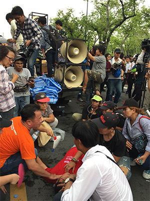 A protester collapsed upon hearing the rally would be called off.