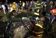 Old Brit Says He Fell Asleep Before Killing Rayong Girl Rescue workers Thursday attend the scene of accident outside Rayong city.