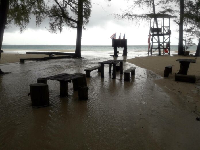 A resort in Krabi province was damaged Tuesday by large waves driven by a strong stormfront.