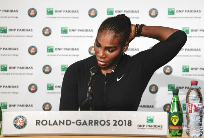 Serena Williams, of the U.S, answers journalists at the Roland Garros stadium Monday in Paris. Photo: Pauline Ballet / Associated Press