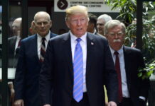 US Relationship With International Court Crashes Under Trump U.S. President Donald Trump in June leaves the G7 Leaders Summit in La Malbaie with White House Chief of Staff John Kelly, left, and National Security Adviser John Bolton. Photo: Sean Kilpatrick / Associated Press