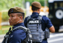 Elite Nepali Gurkhas Deployed to Secure Trump-Kim Summit Gurkha police officers on Sunday guard the perimeter of the Shangri-La Hotel in Singapore ahead of the summit between U.S. President Donald Trump and North Korean leader Kim Jong Un. Photo: Yong Teck Lim / Associated Press