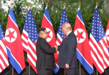 Trump, Kim Shake Hands to Open Momentous Summit In this image made from video provided by Host Broadcaster Mediacorp Pte Ltd, U.S. President Donald Trump and North Korean leader Kim Jong Un shake hands ahead of their meeting Tuesday at Capella Hotel in Singapore. Image: Associated Press