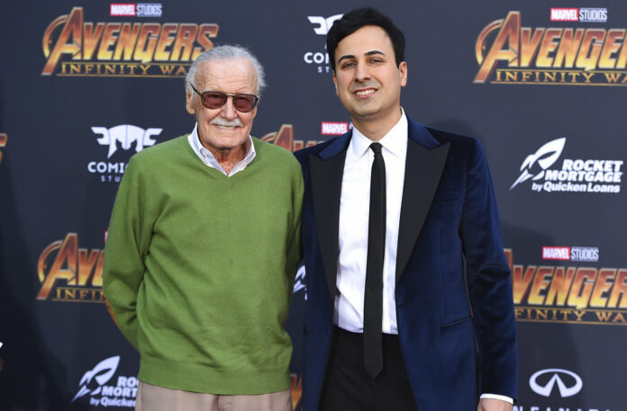 Stan Lee, left, and Keya Morgan arrive at the world premiere of Stan Lee, left, and Keya Morgan arrive at the world premiere of