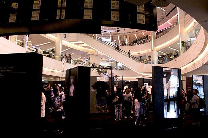 Viewers circulate through the exhibit “Don’t Tell Me How To Dress” in Siam Paragon’s Fashion Hall.