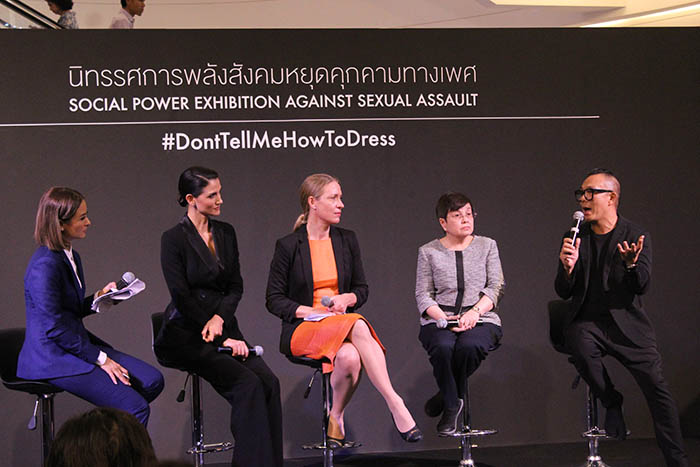 From left, Cindy Sirinya Bishop; Anna-Karin Jatfors; regional director of UN Women; associate professor and director of the Women and Men Progressive Movement Foundation Apinya Wechayachai; and fashion photographer and activist Nat Prakobsantisuk