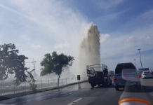 Exploding Water Pipe Panics Motorists in Chachoengsao