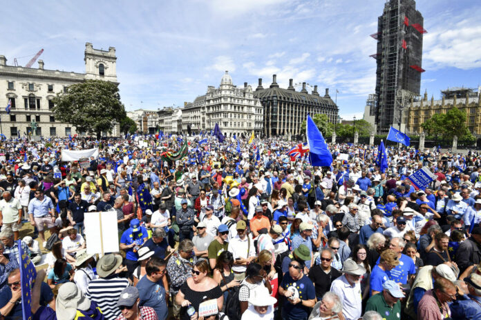 Crowds in Parliament Square in central London during the People's Vote march for a second EU referendum on Saturday. Photo: John Stillwell / PA Crowds in Parliament Square in central London during the People's Vote march for a second EU referendum on Saturday. Photo: John Stillwell / PA