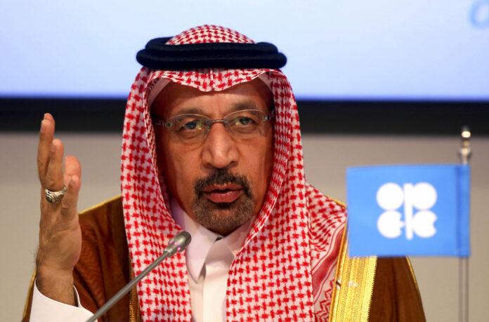 Khalid Al-Falih Minister of Energy, Industry and Mineral Resources of Saudi Arabia attends a news conference Saturday after a meeting of the Organization of the Petroleum Exporting Countries, OPEC, and non OPEC members, at their headquarters in Vienna, Austria. Photo: Ronald Zak / Associated Press