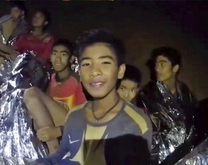 An undated image of the boys in Luang Khun Nam Nang Non cave in Chiang Rai.