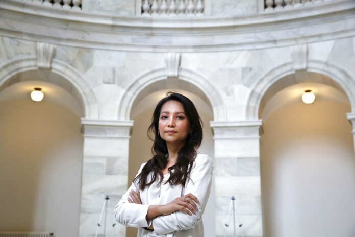Kem Monovithya, a Cambodian political activist and daughter of Kem Sokha, the jailed leader of Cambodia's main opposition party, poses for a portrait July 17 on Capitol Hill in Washington. Photo: Jacquelyn Martin / Associated Press