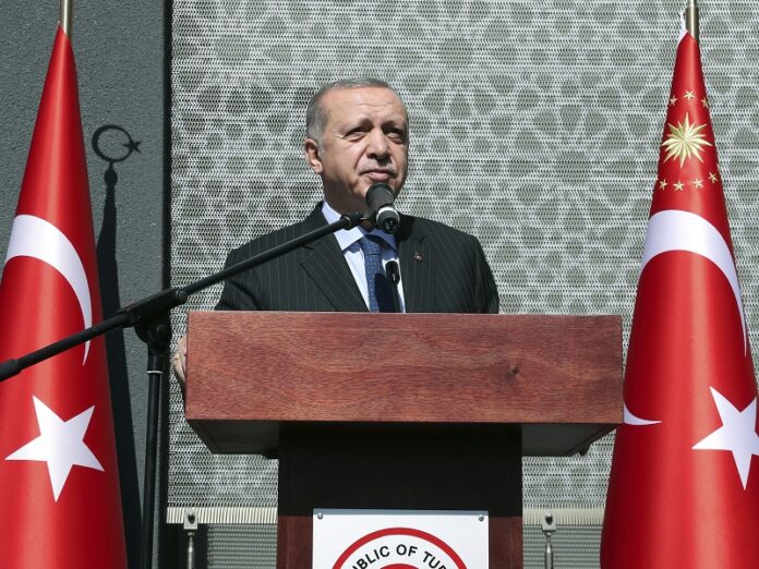 Turkey's President Recep Tayyip Erdogan speaks Thursday during an opening ceremony for the new Turkish embassy in Pretoria, South Africa. Photo: Associated Press