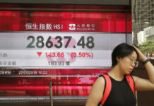 Asian Shares Mostly Higher, Defying Facebook-Led Tech Slump A woman walks Friday past an electronic board showing Hong Kong share index outside a bank in Hong Kong. Photo: Kin Cheung / Associated Press