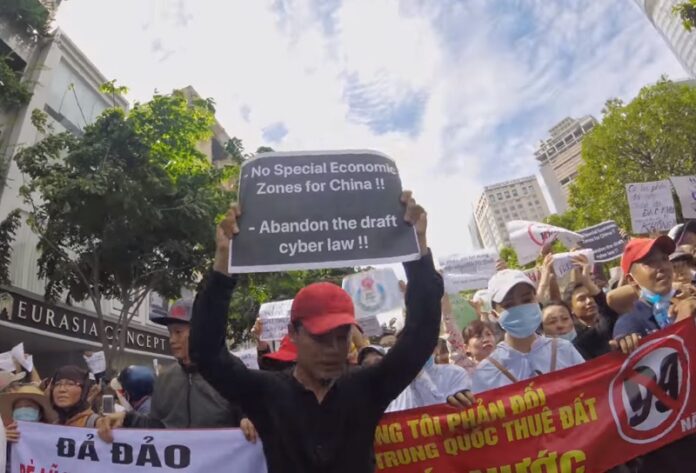 Protesters rally last month in Vietnam. Image: Trung Nguyen / YouTube