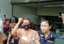 Mental Health of 2010 Temple Massacre Witness in Question Nattatida Meewangpla emerged Friday afternoon from the Bangkok Military Court. Photo: Anurak Jeantawanich / Facebook