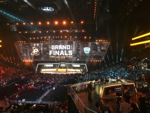 Fans fill the arena Friday as the stage is set for the Overwatch League Grand Finals' in New York. Photo: Terrin Waack / Associated Press