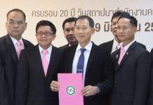 Prayuth Has Qualities to Be Next PM: New Pro-Junta Party Lt. Gen. Songklod Tiprat, center, Wednesday at the election commission. Photo: Matichon