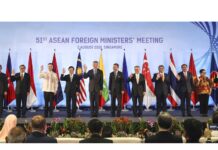 ASEAN Asked to Brace Amid Trade Feuds, Repel Protectionism ASEAN foreign ministers pose for a photo ahead of the 51st ASEAN Foreign Ministers Meeting on Thursday in Singapore. Photo: Yong Teck Lim / Associated Press