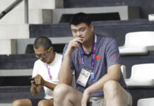 Clarkson, Yao Ming Keen Observers at Asian Games Basketball Chinese retired professional basketball player Yao Ming watches during the match of Philippines against Kazakhstan during their men's basketball match at the 18th Asian Games on Thursday in Jakarta, Indonesia. Photo: Aaron Favila / Associated Press