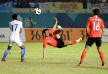 Son and Co Face Vietnam and ‘Korean Hiddink’ at Asian Games South Korea's Son Heung Min has a shot at goal Friday during their men's soccer match between South Korea and Malaysia at the 18th Asian Games at Si Jalak Harupat Stadium in Bandung, Indonesia. Photo: Achmad Ibrahim / Associated Press