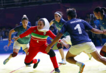 Too Bad for India as Iran Wins Asian Games Kabaddi Gold Iran's Saeideh Jafarikoochi, in red, tries to score a point as India's team defend during the women's team Kabaddi gold medal match Friday at the 18th Asian Games in Jakarta, Indonesia. Photo: Tatan Syuflana / Associated Press