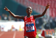 World Champion Chelimo Wins Women’s Marathon at Asian Games Bahrain's Rose Chelimo crosses the finish line Sunday to win the women's marathon during the athletics competition at the 18th Asian Games in Jakarta, Indonesia. Photo: Bernat Armangue / Associated Press