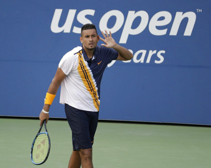 Nick Kyrgios, of Australia, reacts against Pierre-Hugues Herbert, of France, during the second round of the U.S. Open tennis tournament, Thursday, Aug. 30, 2018, in New York. Photo: Seth Wenig / Associated Press