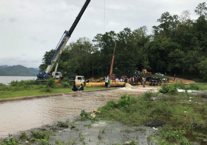 Water is being pumped out of the almost full Kaeng Krachan Dam in Phetchaburi province on Saturday.