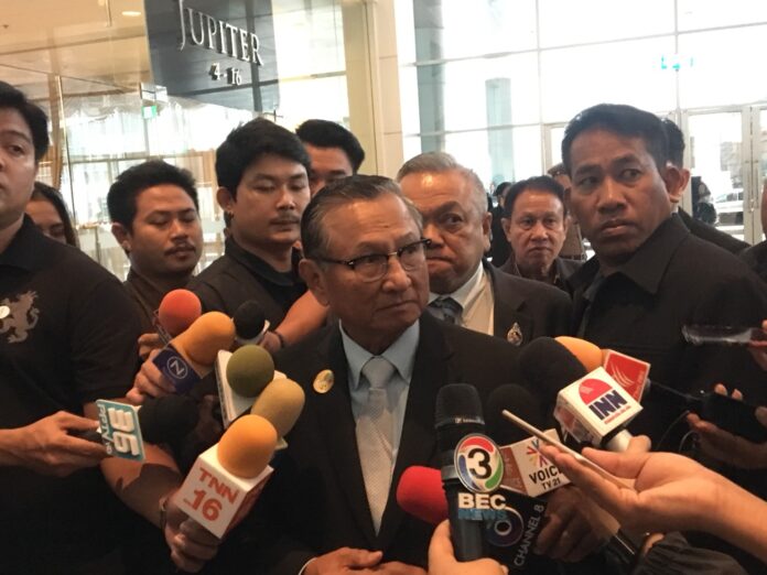 Caretaker election commission chairman Supachai Somcharoen spoke to reporters Thursday at Impact Muang Thong Thani. Photo: Matichon