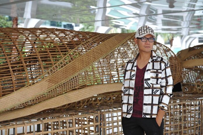 Montri Toemsombat in 2016 at the Ratchaprasong Art Maze installation in Bangkok. Photo: Toot Yung Art Center / Facebook