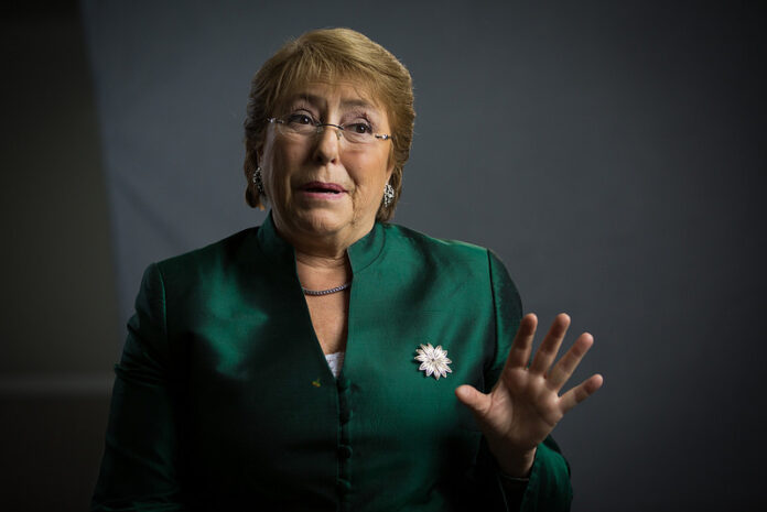 Michelle Bachelet during her spell as President of Chile in 2016 in Chatham House, London, England. Photo: Chatham House / Flickr Michelle Bachelet during her spell as President of Chile in 2016 in Chatham House, London, England. Photo: Chatham House / Flickr