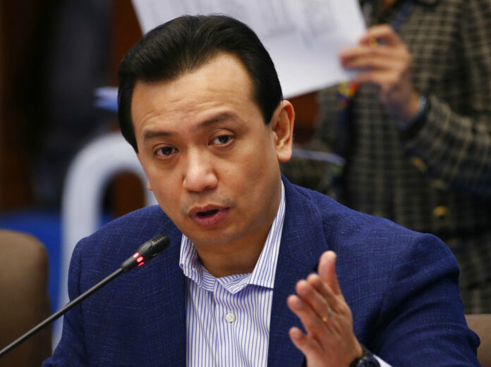 Philippine opposition Sen. Antonio Trillanes IV presides over a committee hearing on Civil Service Tuesday, Sept. 4, 2018 in suburban Pasay city, south of Manila, Philippines. Photo: Bullit Marquez / Associated Press