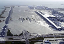 Stranded People Leave Flooded Airport After Typhoon in Japan Kansai International Airport is partly inundated Tuesday following a powerful typhoon in Izumisano, Osaka prefecture, western Japan. Photo: Kentaro Ikushima / Associated Press