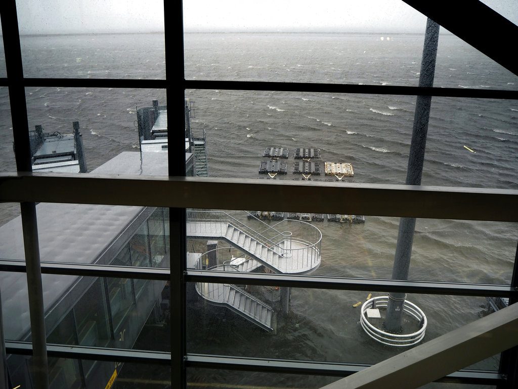 Kansai International Airport is partly inundated Tuesday following a powerful typhoon in Izumisano, Osaka prefecture, western Japan. Photo: Kentaro Ikushima / Associated Press