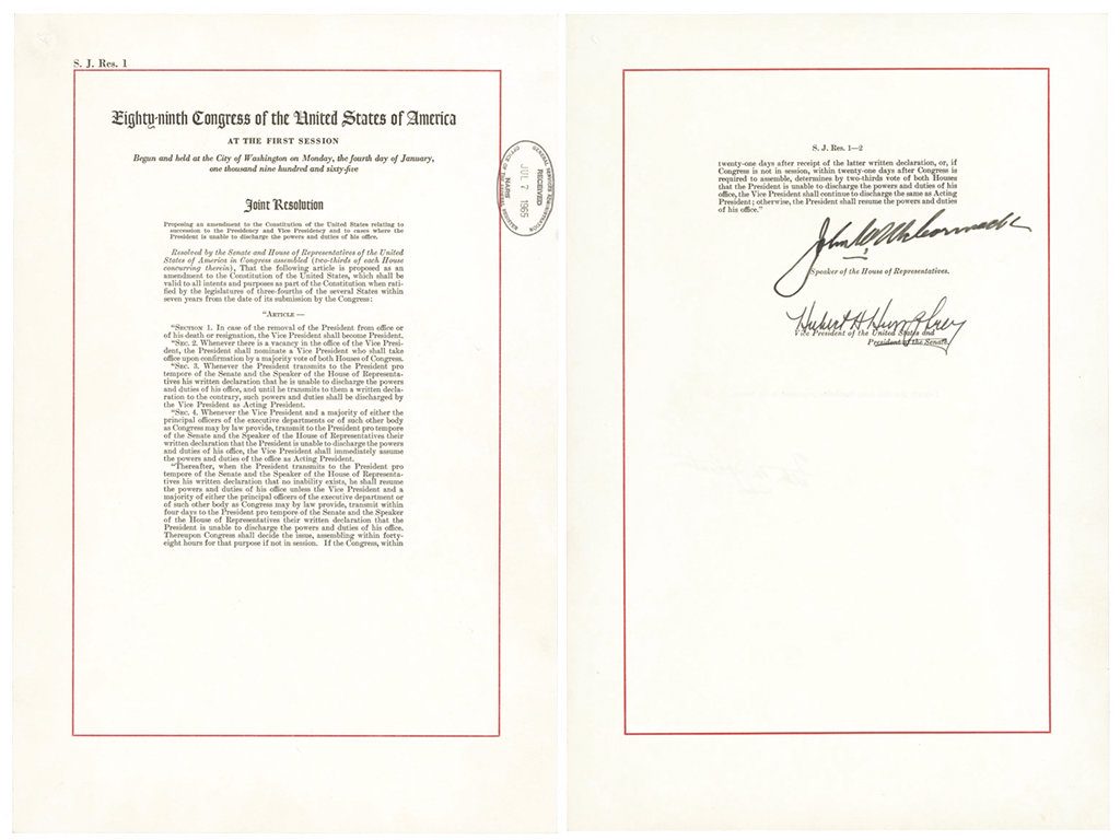 This image shows a copy of the 25th Amendment, which allows the vice president to take over if the commander in chief is "unable to discharge the powers and duties of his office." Image: Associated Press