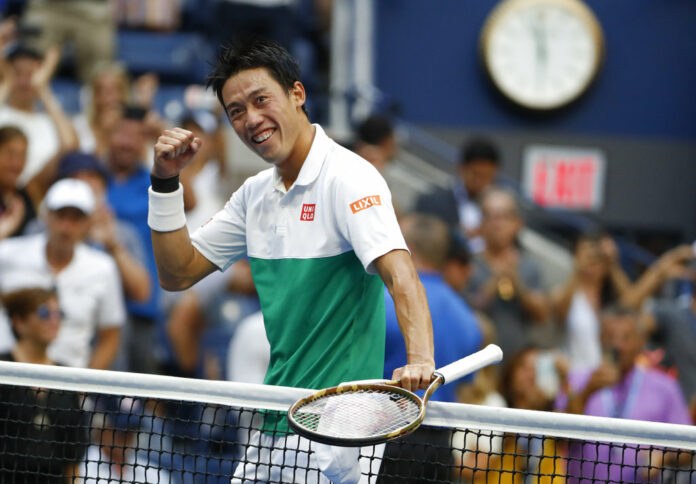 Kei Nishikori, of Japan, celebrates after defeating Marin Cilic, of Croatia, during the quarterfinals of the U.S. Open tennis tournament, Wednesday, Sept. 5, 2018, in New York. Photo: Adam Hunger / Associated Press