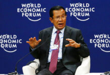 Hun Sen Imposes Deadline on Lifting Political Bans Prime Minister Hun Sen of Cambodia gestures as he talks about his vision for the Mekong region in the World Economic Forum on ASEAN at the National Convention Center Wednesday, Sept. 12, 2018 in Hanoi, Vietnam. Photo: Bullit Marquez / Associated Press