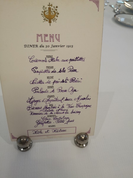 An old menu on display dating back to 1913.