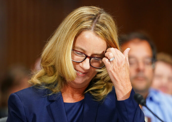 Christine Blasey Ford arrives to testify before the Senate Judiciary Committee on Capitol Hill in Washington, Thursday. Photo: Andrew Harnik / Associated Press