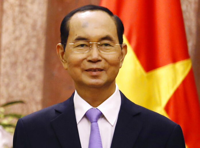 Vietnam's President Tran Dai Quang meets Sept. 13 with Myanmar's leader Aung San Suu Kyi at the Presidential Palace during the World Economic Forum on ASEAN in Hanoi,Photo: Kham / via AP