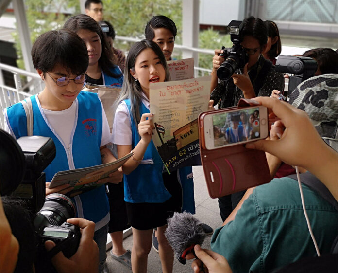 Pro-democracy activists took the to the streets of Bangkok on Wednesday to encourage the public to vote in the next election. Pro-democracy activists took the to the streets of Bangkok on Wednesday to encourage the public to vote in the next election.