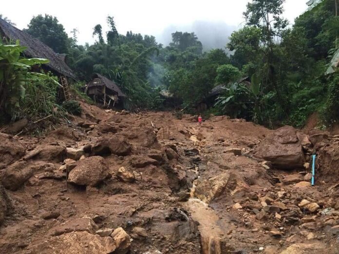 A landslide devastated the Ban Mae La Oon refugee camp in Mae Hong Son province in a photo provided Monday by the authorities.