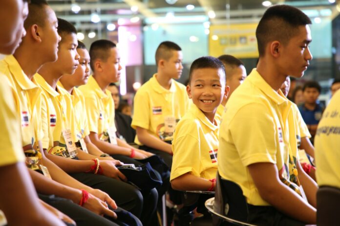 The Wild Boars football team met with the press Sep. 6 at the Tham Luang exhibition in Siam Paragon. The Wild Boars football team met with the press Sep. 6 at the Tham Luang exhibition in Siam Paragon.