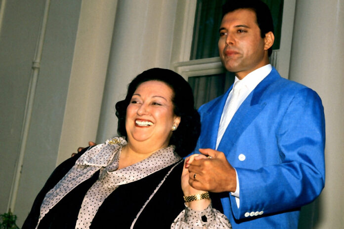 Montserrat Caballe, left, with Queen's lead singer Freddie Mercury in 1987 in Barcelona, Spain.