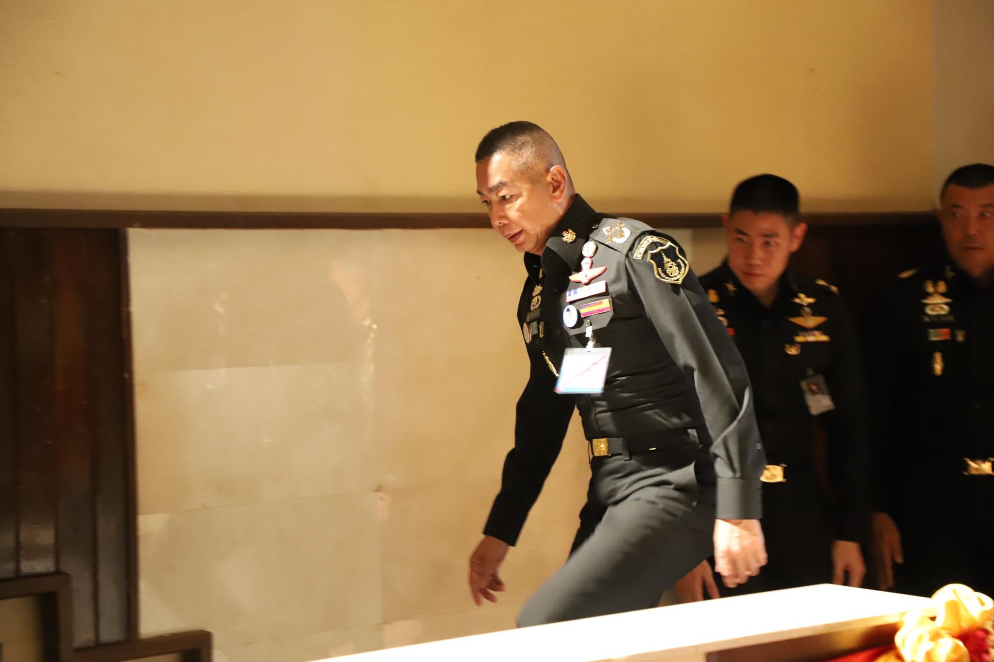 Apirat Kongsompong arrives at a news conference Wednesday at the army headquarters in Bangkok.