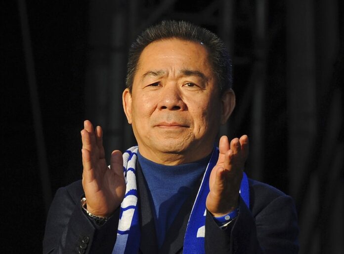 Leicester City chairman Vichai Srivaddhanaprabha applaud fans in 2016 at Victoria Park, Leicester, England, during their victory parade to celebrate winning the English Premier league. Photo: Rui Vieira / Associated Press
