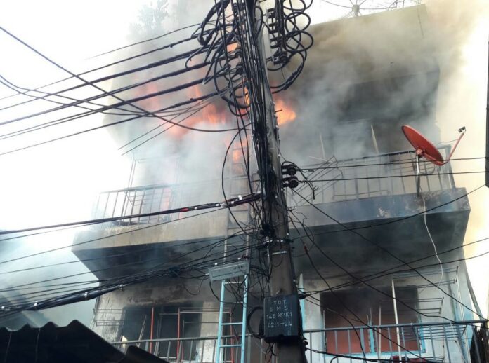 A fire Friday morning at a gesthouse near Khaosan Road in Bangkok. A fire Friday morning at a gesthouse near Khaosan Road in Bangkok.